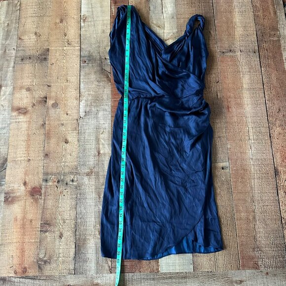 Reiss Womens Size 4 Zaria Drape Navy Satin Dress Sleeveless Ruched Bodycon Mini - Picture 5 of 11